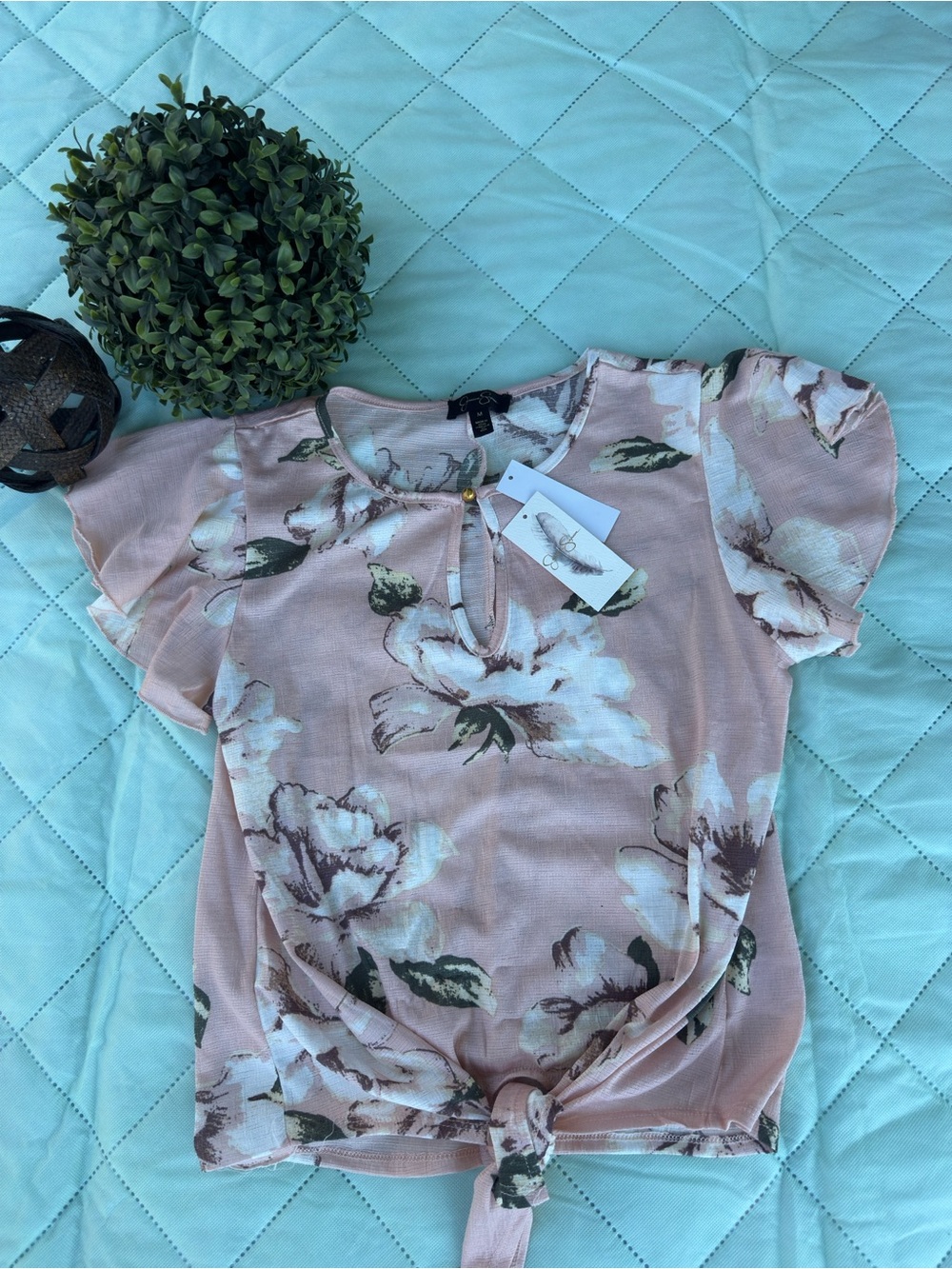 Women’s Floral Tie-Hem Top - Blush Pink